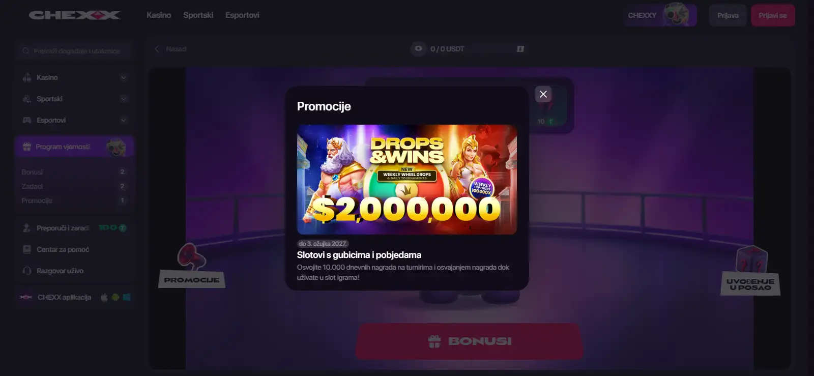 Tri razine CHEXX bonusa dobrodošlice s besplatnim vrtnjama