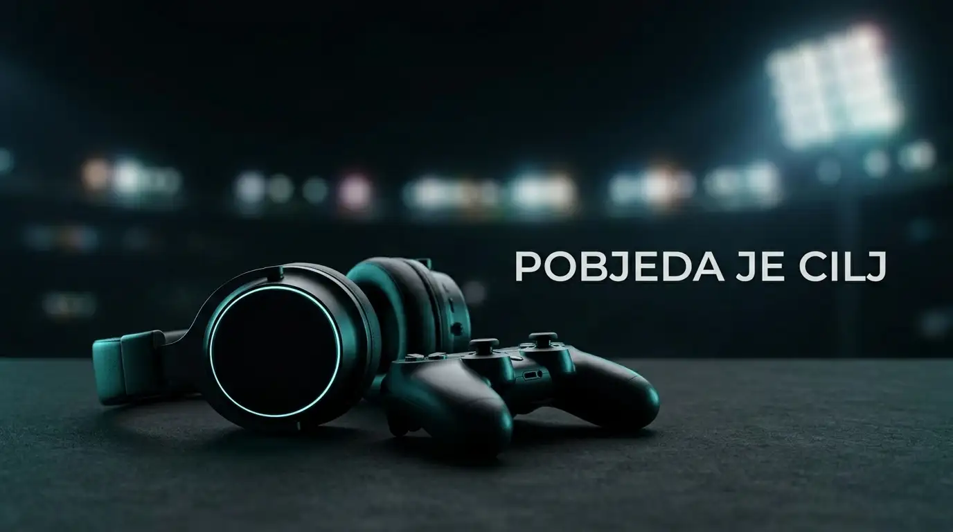Gaming slušalice i kontroler uz sportska svjetla u pozadini